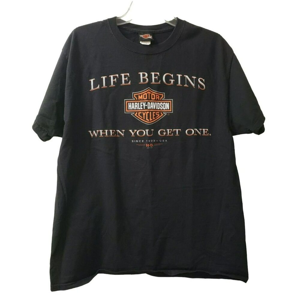 Harley Davidson Dealer Shirt, Heart of Dixie Pelham AL, L, Life Begins When